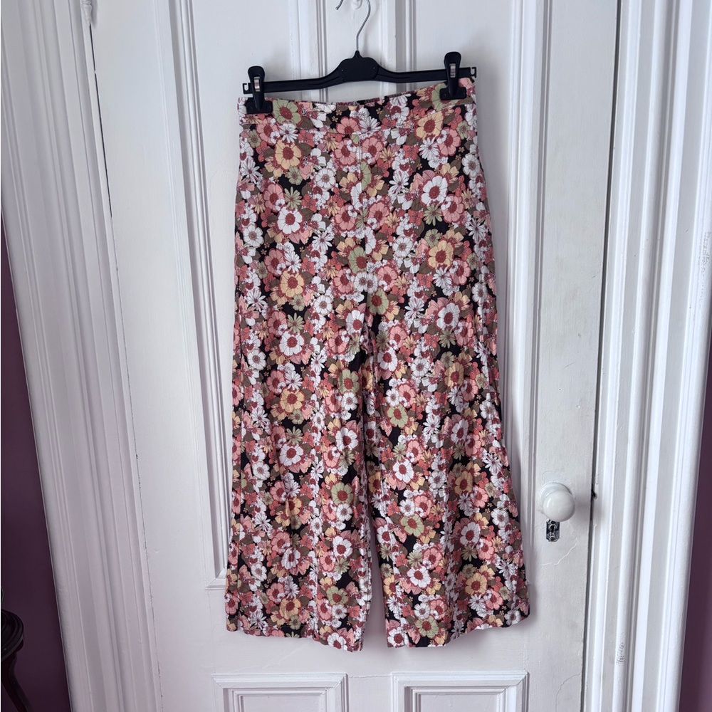 Women’s Haver & Blair Floral Wide Leg Elastic Waist Linen Pants Multicoloured M